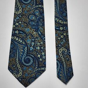 Vintage Crown Blue Paisley Neck Tie Vintage Dacron Jacquard Office Wedding Event